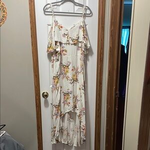 Rewind Cream and Pink High Low Sundress with Tiered Ruffles